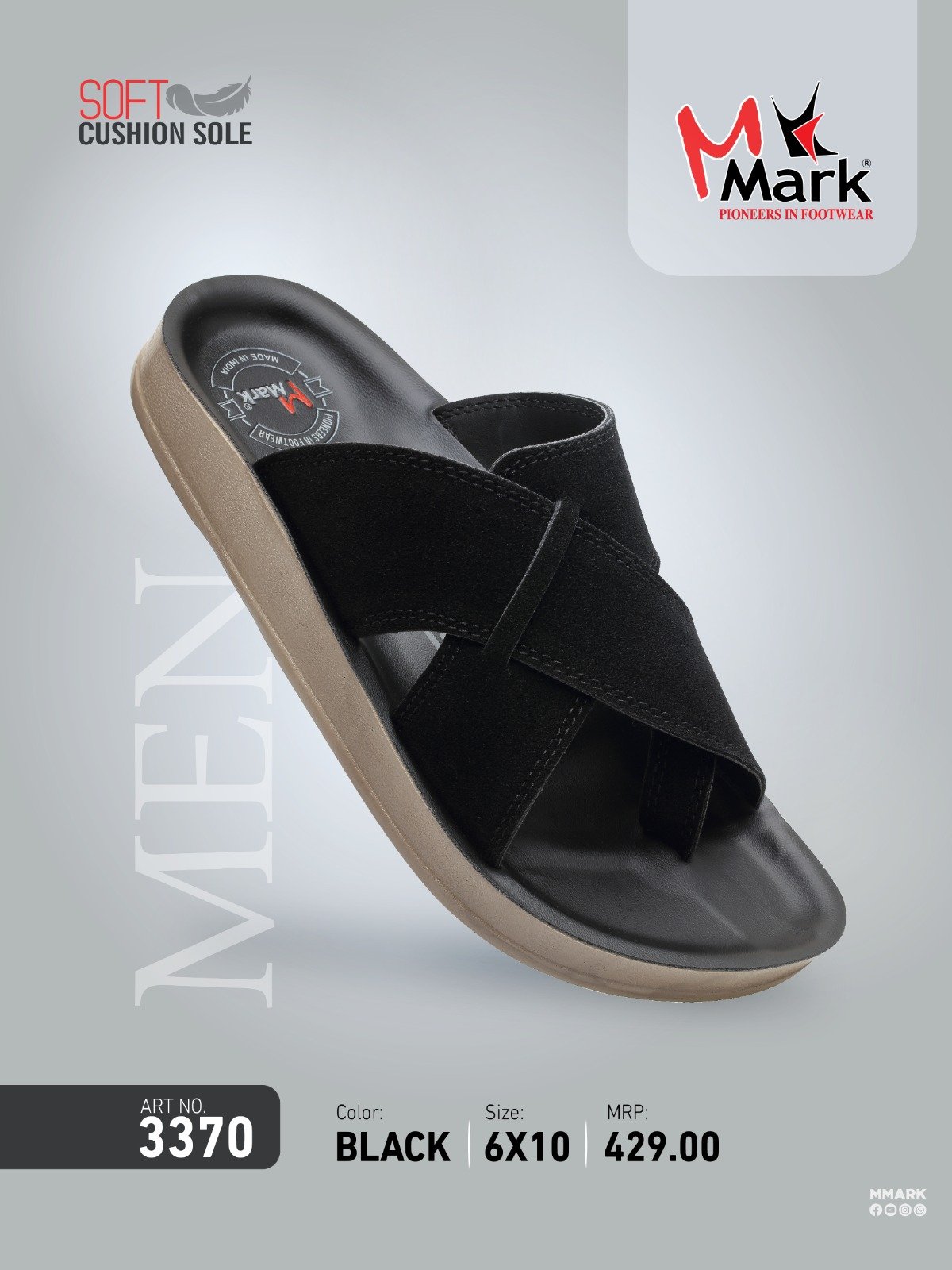 Mark Men's Black Cross-Strap Sandals Footwear 3370