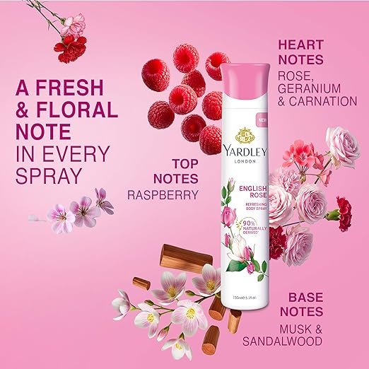 Yardley London English Rose Refreshing Deodorant Body Spray For Women 150ml